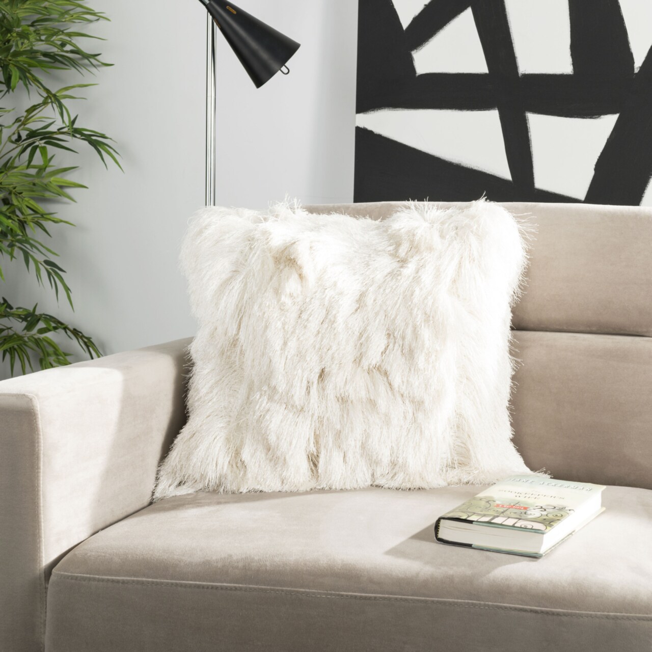 Safavieh Chic Shag Pillow Ivory Home Decor Pillow Decorative Comfort Cushion